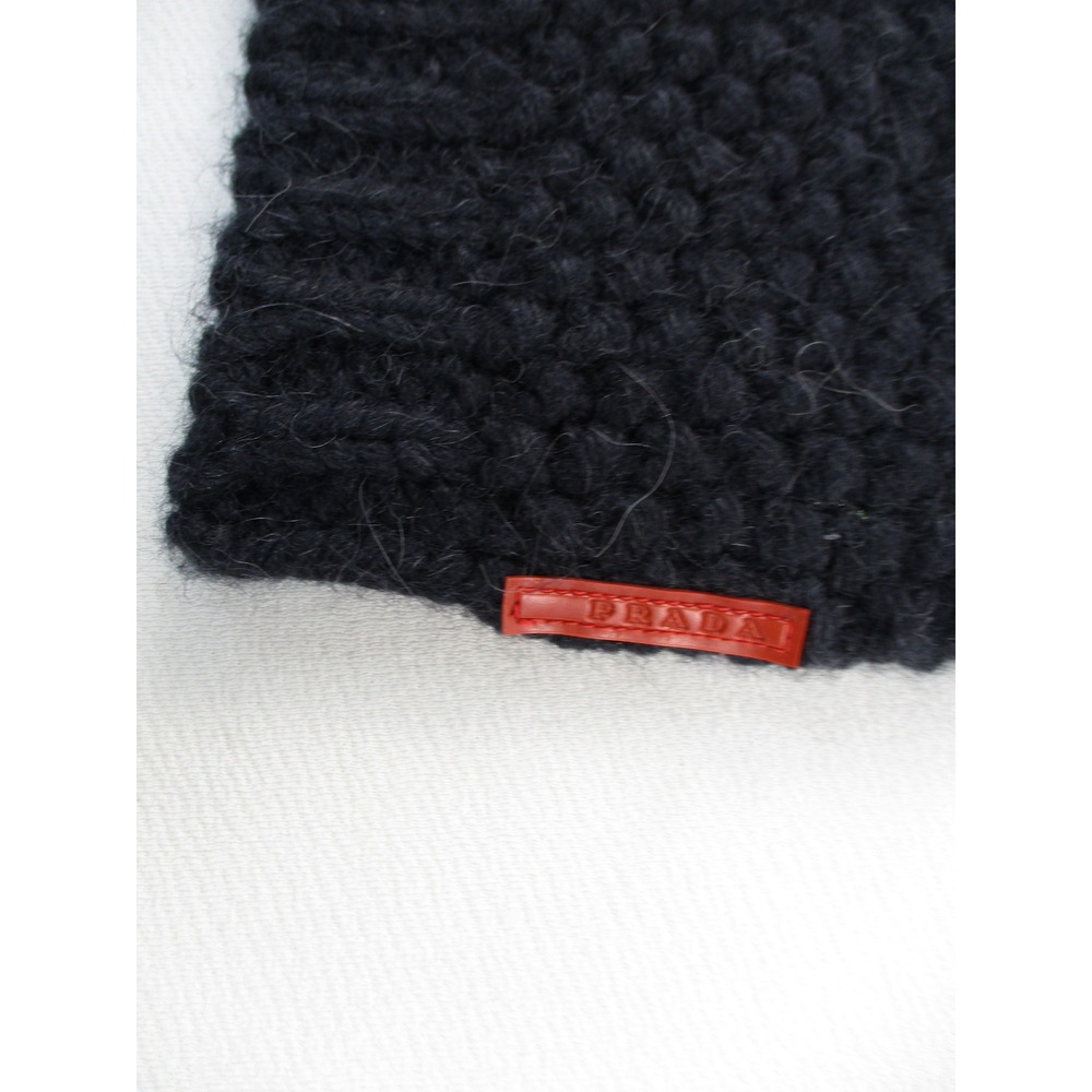 Prada Beanie Women TU Navy Blue Wool Alpaca Chunky Knit Linea Rossa Logo Hat - Picture 2 of 11